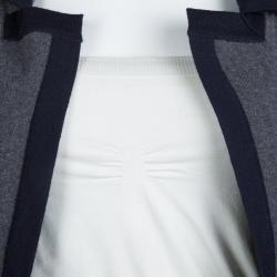 Pre Owned Chanel Grey Wool Notched Collar Long Cardigan M