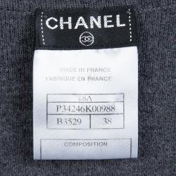 Pre Owned Chanel Grey Wool Notched Collar Long Cardigan M