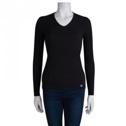 Chanel Black Cotton Ribbed Knit Sweater S