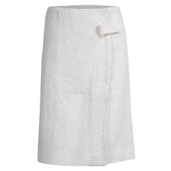 Pre Owned Chanel Off- White Tweed Wrap Skirt M