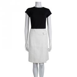 Pre Owned Chanel Off- White Tweed Wrap Skirt M