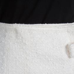 Pre Owned Chanel Off- White Tweed Wrap Skirt M