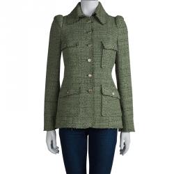 Chanel Olive Green Textured Tweed Jacket S