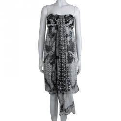Pre Owned فستان شانيل بحمالة عنق حرير شيفون منقوش مونوكرومي M