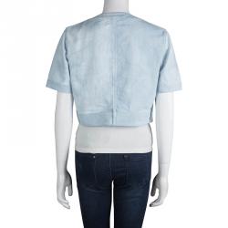 Pre Owned Chanel Indigo Light Wash Denim Cropped Short Sleeve Jacket L