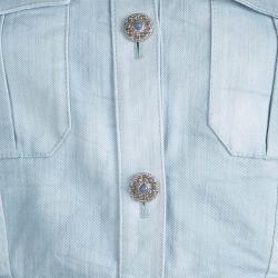 Pre Owned Chanel Indigo Light Wash Denim Cropped Short Sleeve Jacket L