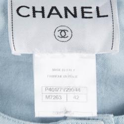 Pre Owned Chanel Indigo Light Wash Denim Cropped Short Sleeve Jacket L