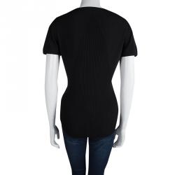 Pre Owned Chanel Black Rib Knit Logo Print Top L