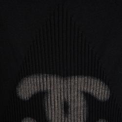 Pre Owned Chanel Black Rib Knit Logo Print Top L