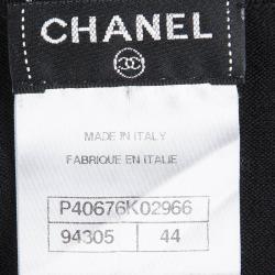 Pre Owned Chanel Black Rib Knit Logo Print Top L