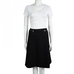 Chanel Black Textured Zip Detail Flared Skirt XXL