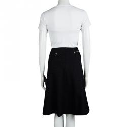 Chanel Black Textured Zip Detail Flared Skirt XXL