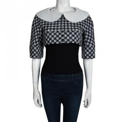 Pre Owned Chanel Navy Blue and White Textured Bolero Jacket S