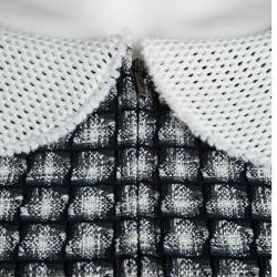 Pre Owned Chanel Navy Blue and White Textured Bolero Jacket S