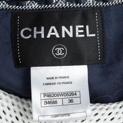 Pre Owned Chanel Navy Blue and White Textured Bolero Jacket S