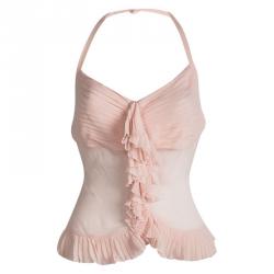 Chanel Pink Pleated Silk Skirt and Halter Top Set M