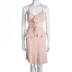 Chanel Pink Pleated Silk Skirt and Halter Top Set M