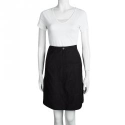 Pre Owned Chanel Black Wool Paneled A-Line Skirt S