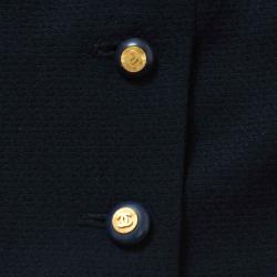 Pre Owned Chanel Navy Blue Button Detail Wool Skirt S