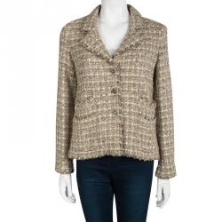 Pre Owned Chanel Beige Textured Tweed Blazer M