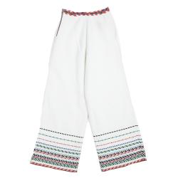 Chanel Off White Cotton Chevron Embroidered Wide Leg Pants M