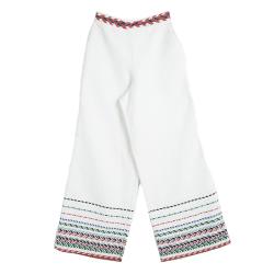 Chanel Off White Cotton Chevron Embroidered Wide Leg Pants M