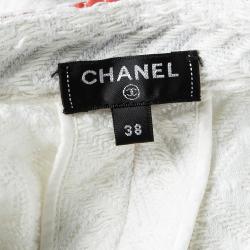 Chanel Off White Cotton Chevron Embroidered Wide Leg Pants M
