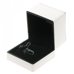 Chanel Camelia Onyx Sculpte Diamond 18k White Gold Hook Earrings