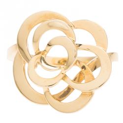 Chanel Camelia Yellow Gold Ring Size 54
