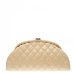 Chanel Beige Quilted Caviar Leather Timeless Clutch Chanel