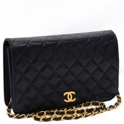 Pre Owned Chanel Black Quilted Lambskin Full Flap Bag