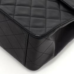 Pre Owned Chanel Black Quilted Leather Maxi Jumbo XL Vintage Classic Flap Bag