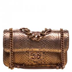 Chanel Bronze Python Medium Perfect Edge Double Flap Bag Chanel