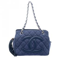 Pre Owned Chanel Blue Quilted Canvas Petite Timeless Shopper Tote