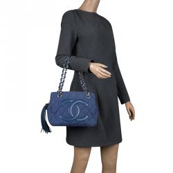 Pre Owned Chanel Blue Quilted Canvas Petite Timeless Shopper Tote