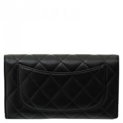 Pre Owned محفظة شانيل بقلاب جلد خروف مبطن سوداء