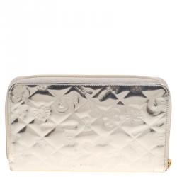 Pre Owned Chanel Gold Patent Leather Lucky Symbols Zip Around Wallet