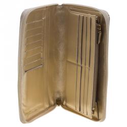 Pre Owned Chanel Gold Patent Leather Lucky Symbols Zip Around Wallet