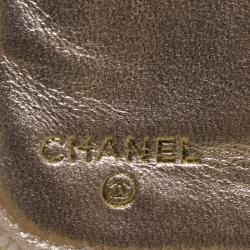 Pre Owned Chanel Gold Patent Leather Lucky Symbols Zip Around Wallet