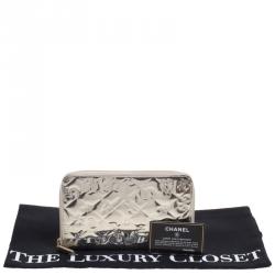 Pre Owned Chanel Gold Patent Leather Lucky Symbols Zip Around Wallet