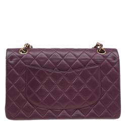 Pre Owned Chanel Maroon Lambskin Matelasse Medium Double Flap Shoulder Bag