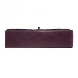 Pre Owned Chanel Maroon Lambskin Matelasse Medium Double Flap Shoulder Bag