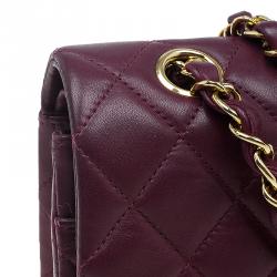 Pre Owned Chanel Maroon Lambskin Matelasse Medium Double Flap Shoulder Bag