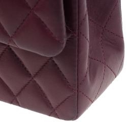 Pre Owned Chanel Maroon Lambskin Matelasse Medium Double Flap Shoulder Bag