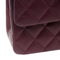 Pre Owned Chanel Maroon Lambskin Matelasse Medium Double Flap Shoulder Bag