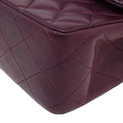 Pre Owned Chanel Maroon Lambskin Matelasse Medium Double Flap Shoulder Bag