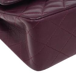 Pre Owned Chanel Maroon Lambskin Matelasse Medium Double Flap Shoulder Bag