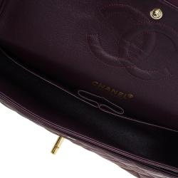 Pre Owned Chanel Maroon Lambskin Matelasse Medium Double Flap Shoulder Bag