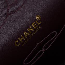 Pre Owned Chanel Maroon Lambskin Matelasse Medium Double Flap Shoulder Bag