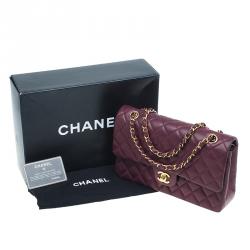 Pre Owned Chanel Maroon Lambskin Matelasse Medium Double Flap Shoulder Bag